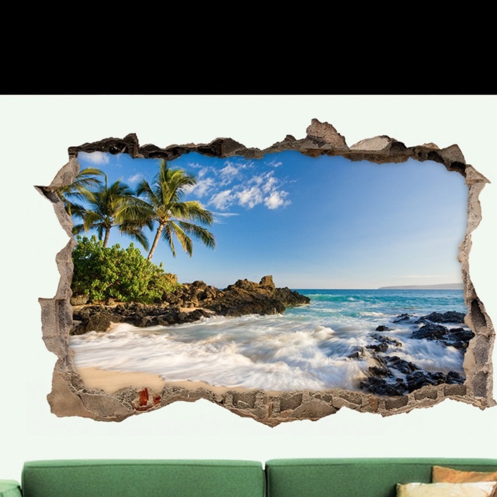 3D beach pictures wall adhesive